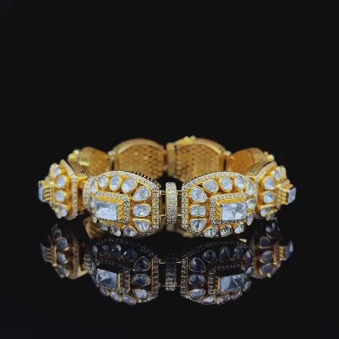 Gold-plated Polki and Kundan gajra bracelet.
