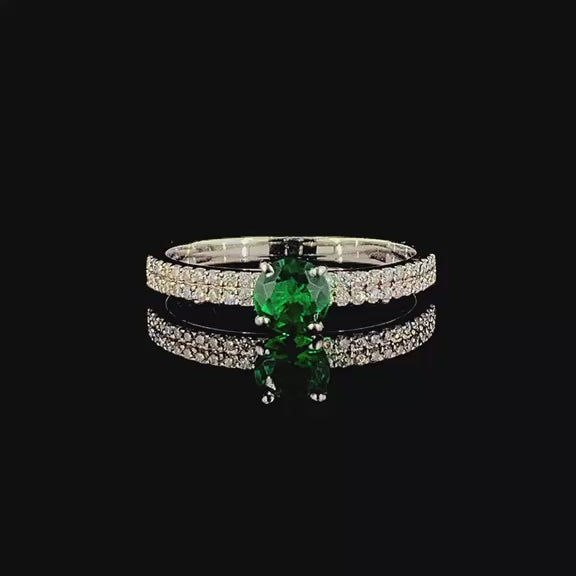 Mini Diamonds Band With A Big Green Diamond Jewelry Ring