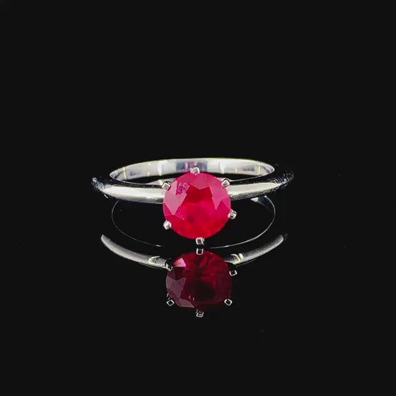 Silver Solitaire Red Ruby Ring