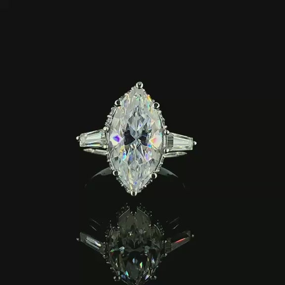Marquise-Cut Engagement Ring With Tapered Baguette Side Accents