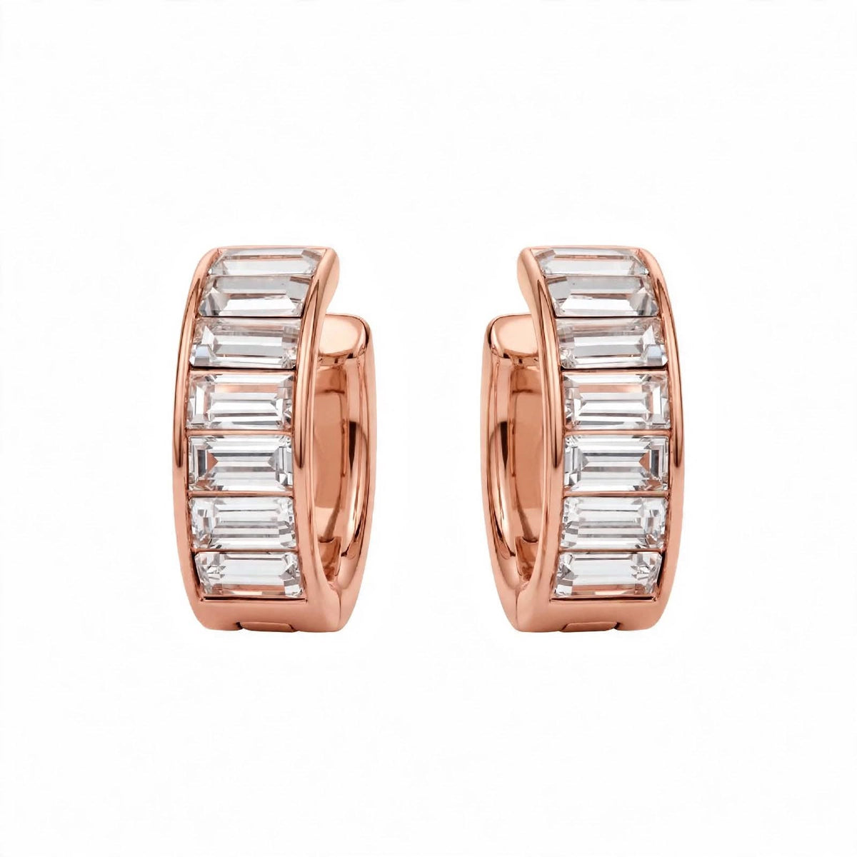 14K Yellow Gold Baguette Diamond Huggie Earrings
