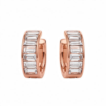 14K Yellow Gold Baguette Diamond Huggie Earrings