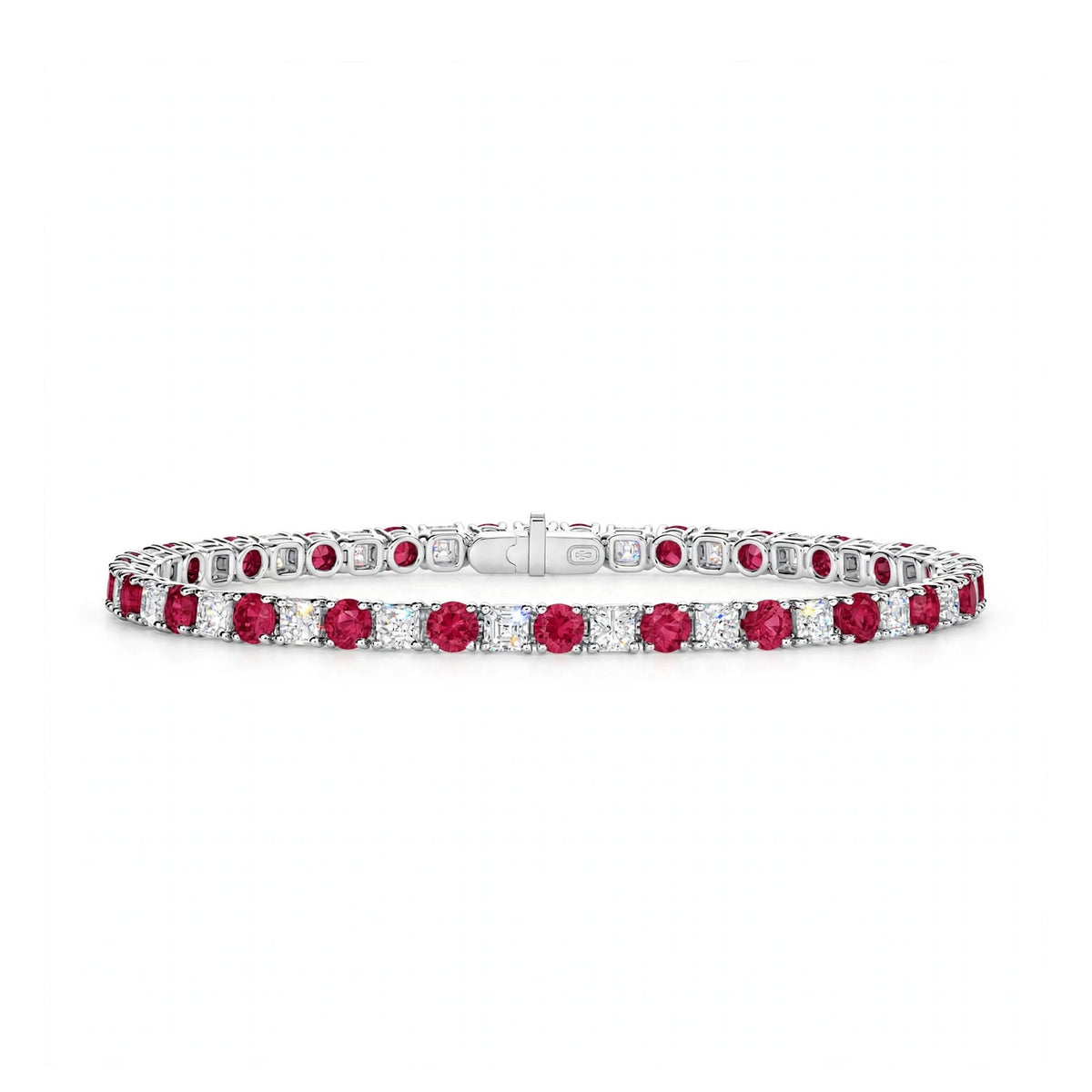 14K White Gold Classic Aquamarine and Diamond Alternating Tennis Bracelet