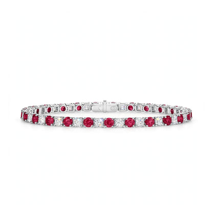 14K White Gold Classic Aquamarine and Diamond Alternating Tennis Bracelet