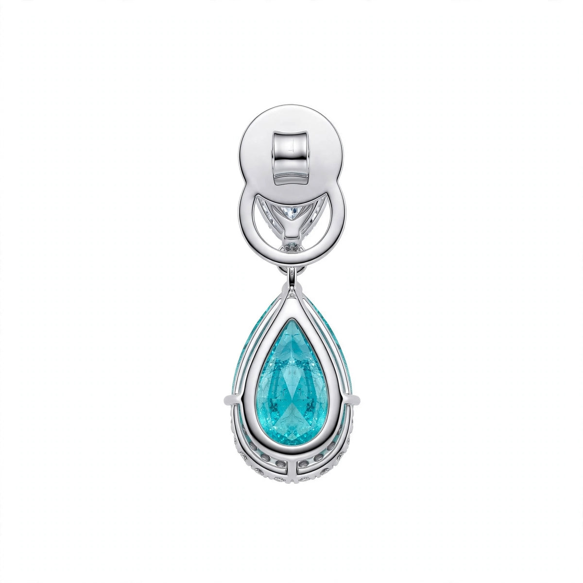 18K White Gold Rare Pear-Cut Paraiba Tourmaline Drop Earrings with Diamond Halos