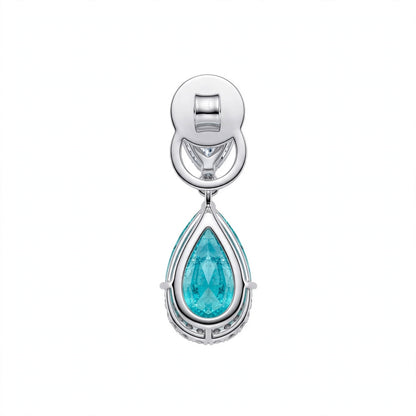 18K White Gold Rare Pear-Cut Paraiba Tourmaline Drop Earrings with Diamond Halos