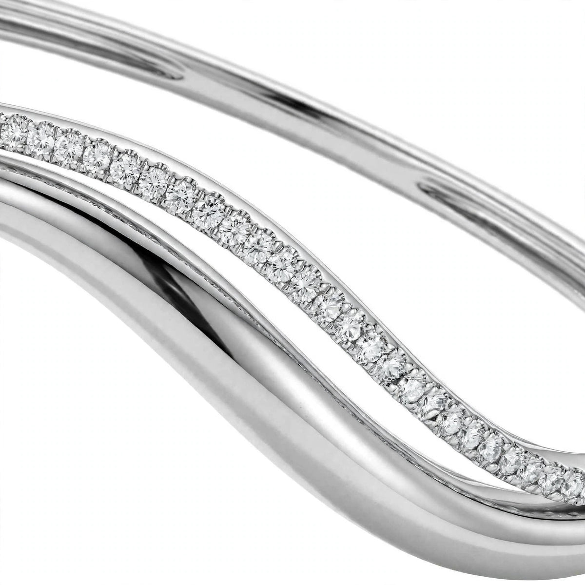 14K Yellow Gold Double Wave Pavé Diamond Bangle Bracelet