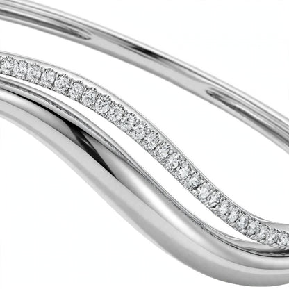 14K Yellow Gold Double Wave Pavé Diamond Bangle Bracelet