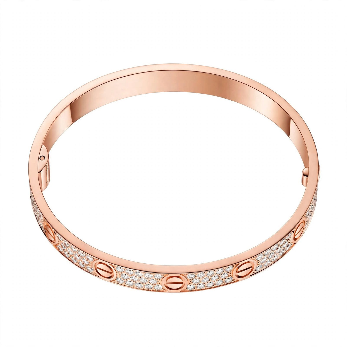 18K Gold Paved Screw Motif Oval Bangle Bracelet