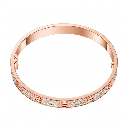 18K Gold Paved Screw Motif Oval Bangle Bracelet