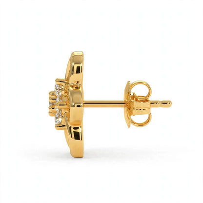 Yellow Gold Floral Cluster Diamond Stud Earrings