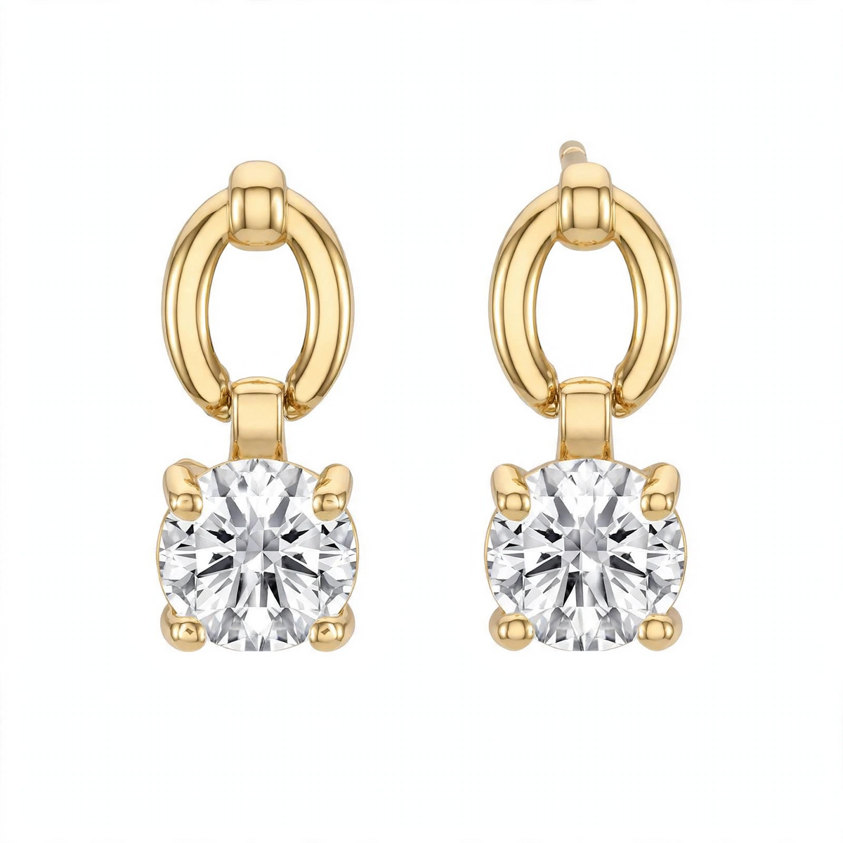 925 Sterling Silver Solitaire Brilliant-Cut Round Dangle Hoops