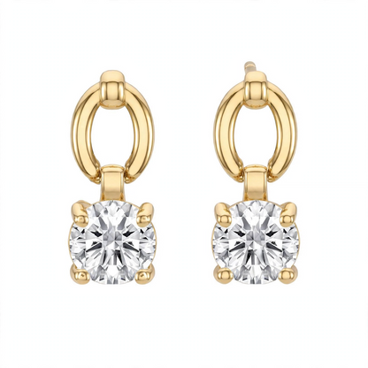 925 Sterling Silver Solitaire Brilliant-Cut Round Dangle Hoops