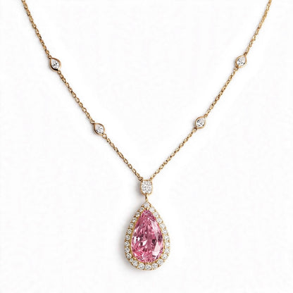 18K Rose Gold GIA-Certified Canary Yellow Pear Diamond Halo Pendant Necklace