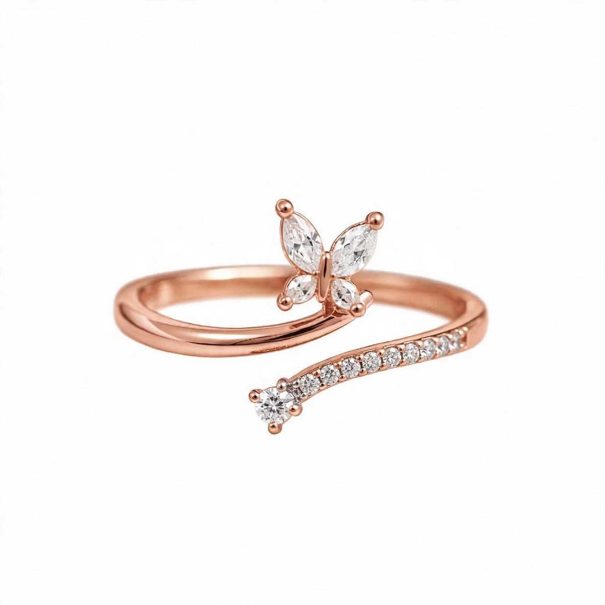 14K Rose Gold Marquise Diamond Butterfly Wrap Ring