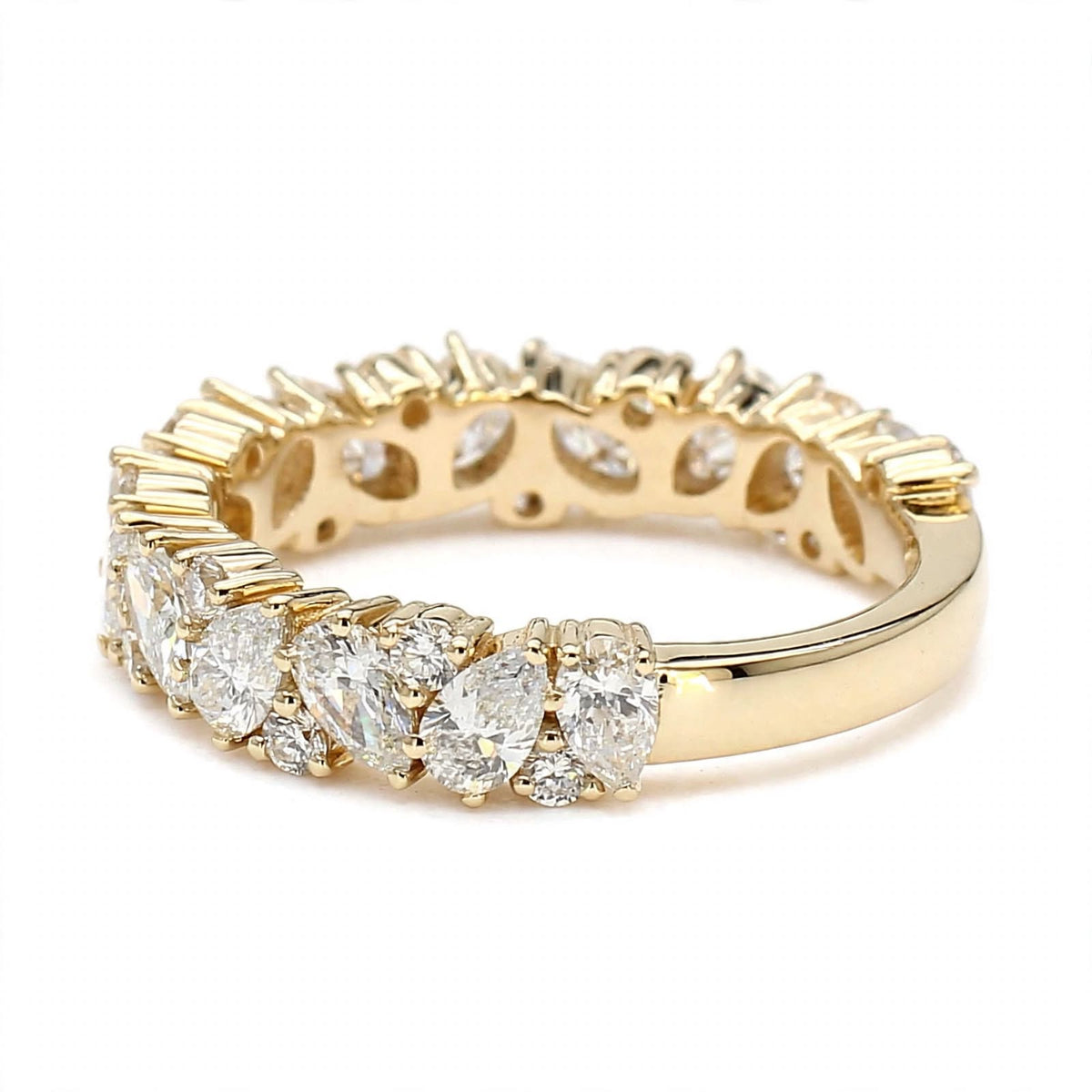 14K Rose Gold Asymmetric Pear & Round Diamond Cluster Eternity Band