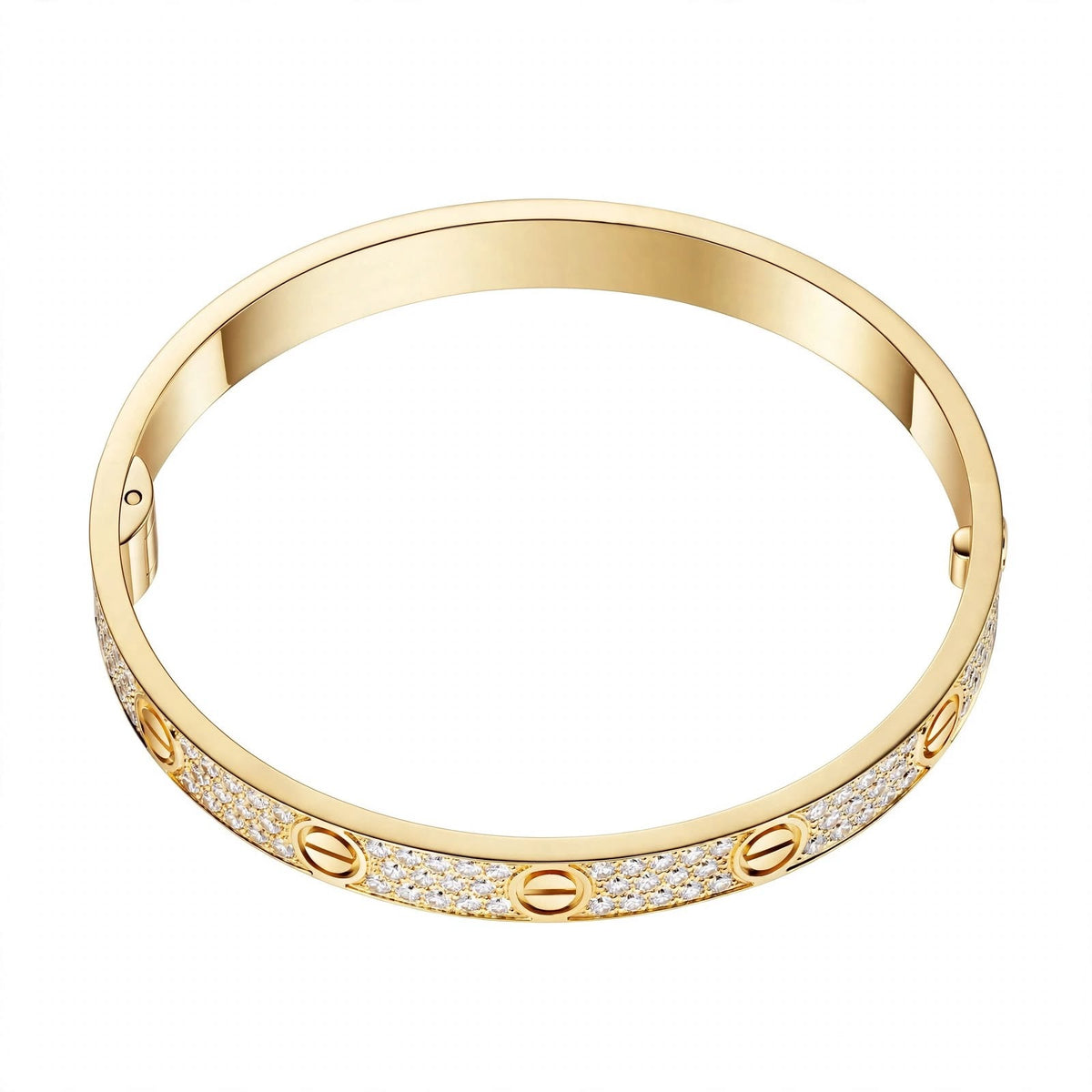 18K Gold Paved Screw Motif Oval Bangle Bracelet