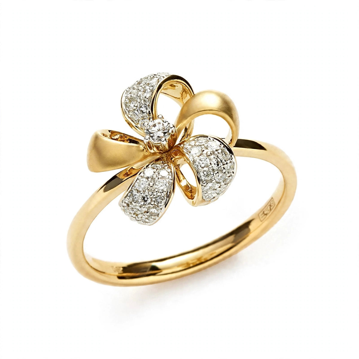 Elegant Rose Gold Flower Bow Ring with Pavé Cluster Diamonds – Fine Statement Jewelry