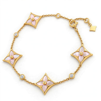 Handmade Malachite Clover Bracelet In Yellow Gold