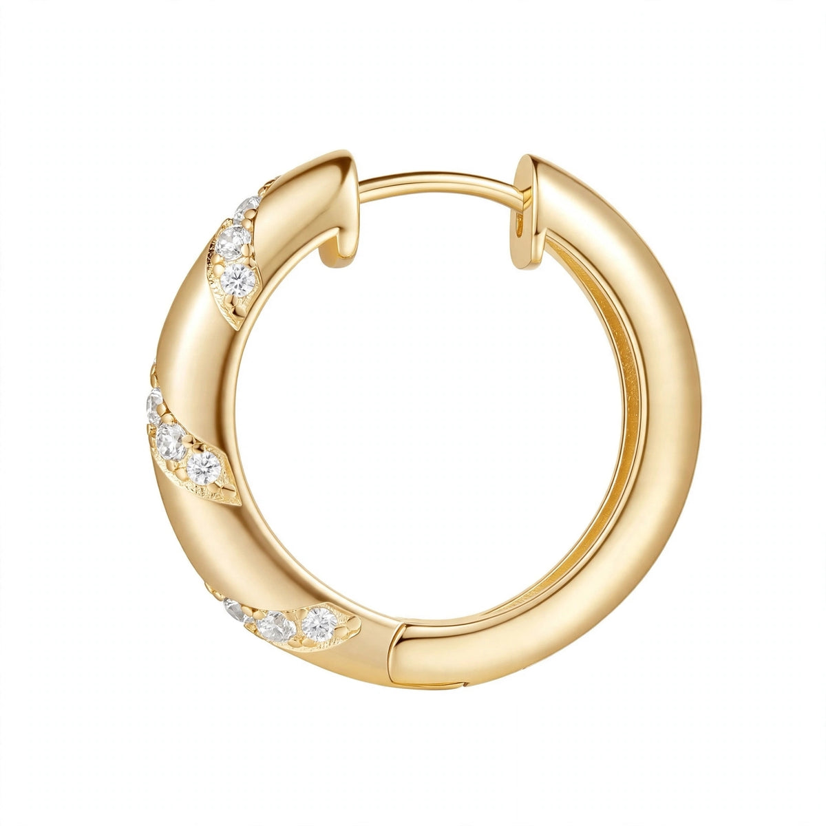 14K Yellow Gold Twisted Diamond Huggie Hoop Earrings