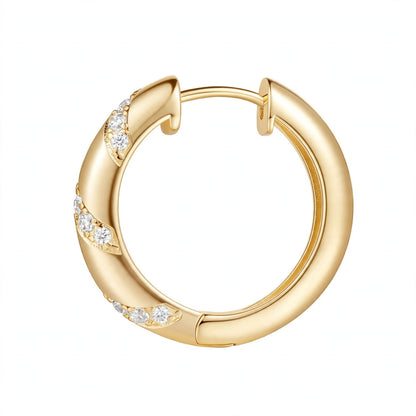14K Yellow Gold Twisted Diamond Huggie Hoop Earrings
