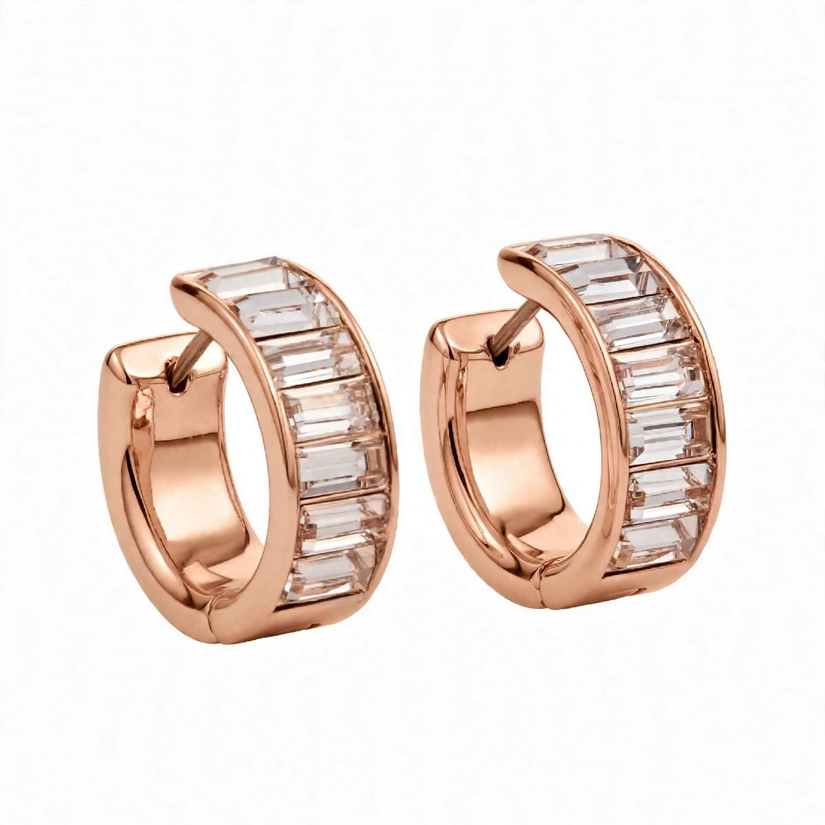 14K Yellow Gold Baguette Diamond Huggie Earrings