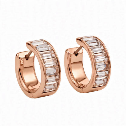 14K Yellow Gold Baguette Diamond Huggie Earrings