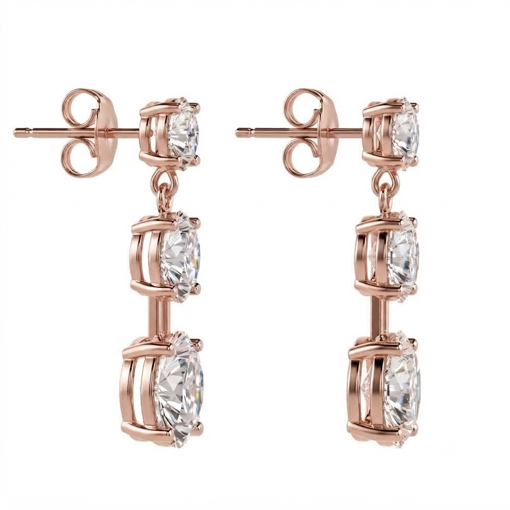 14K White Gold Three-Stone Graduated Diamond Drop Earrings