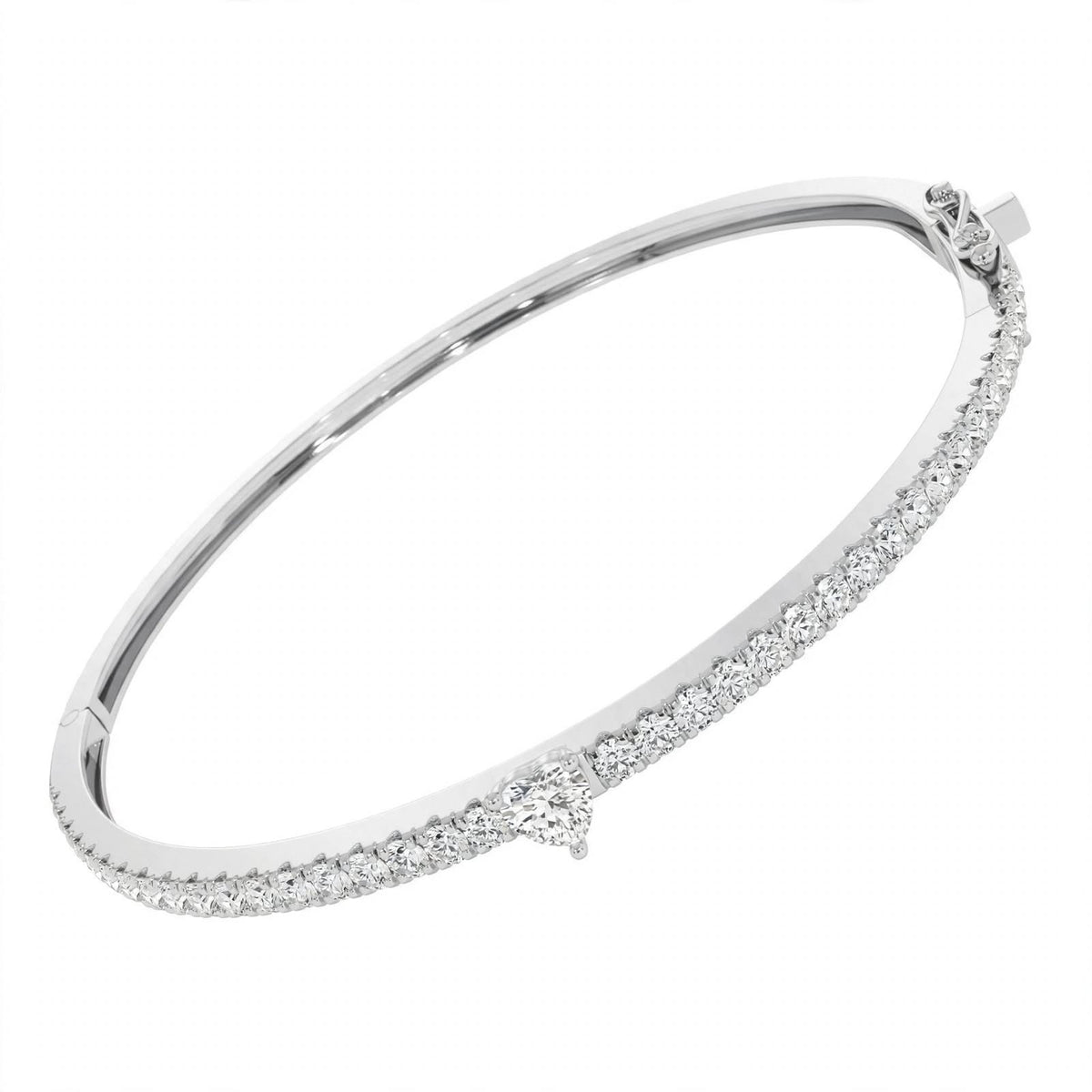 14K Yellow Gold Heart-Shaped and Round Diamond Pavé Bangle