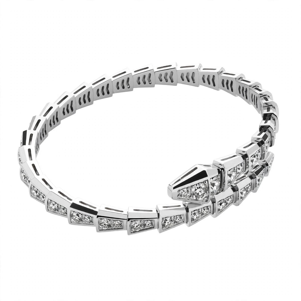 Handmade 18K White Gold Plated Silver Snake Bangle