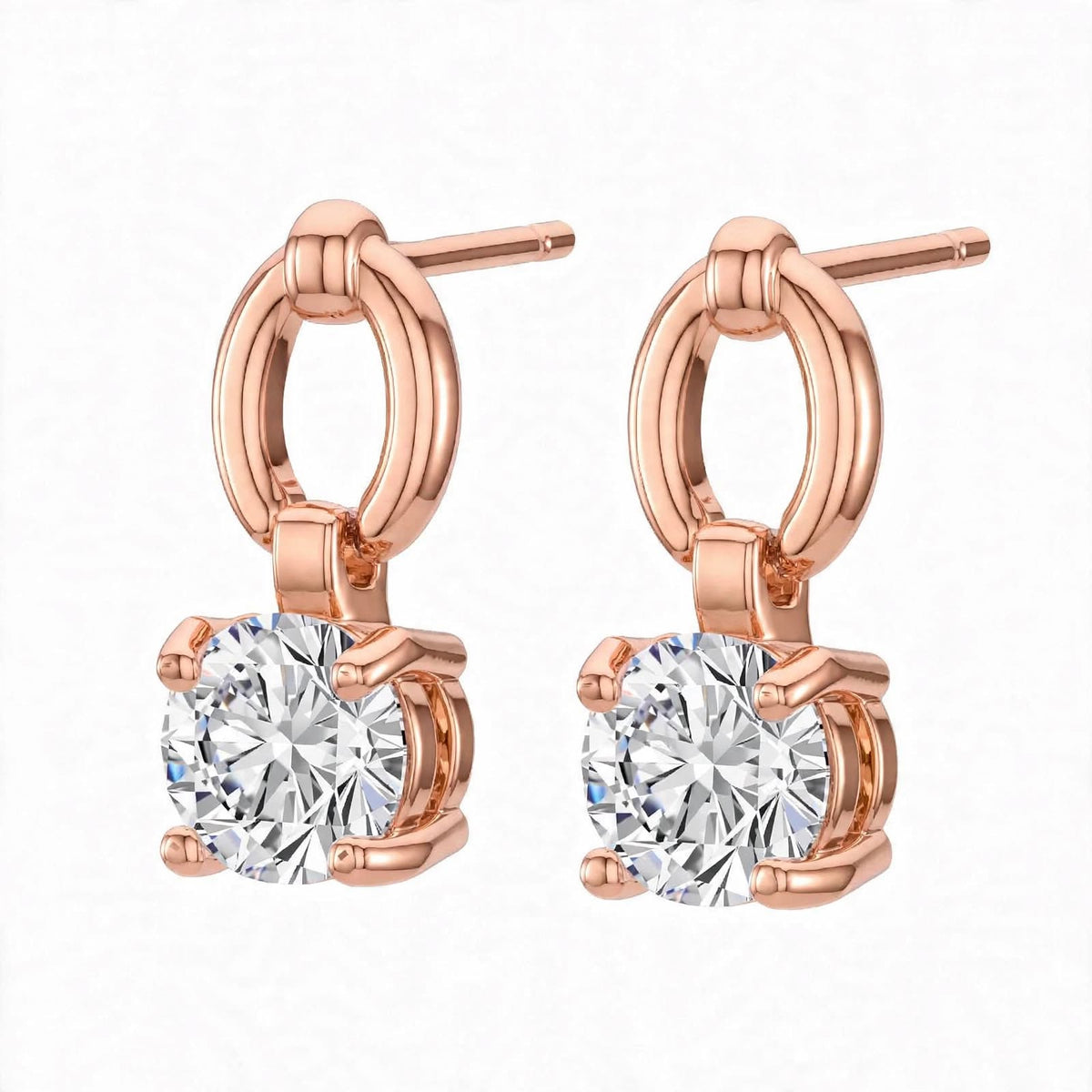 925 Sterling Silver Solitaire Brilliant-Cut Round Dangle Hoops