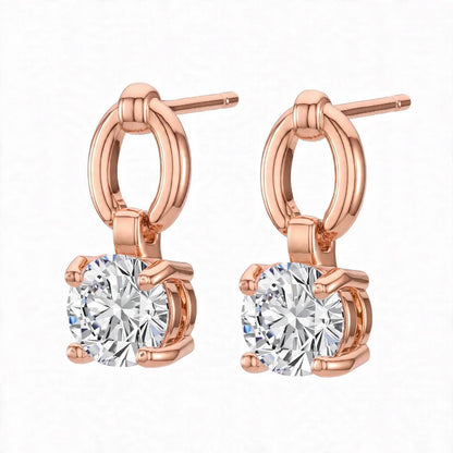 925 Sterling Silver Solitaire Brilliant-Cut Round Dangle Hoops