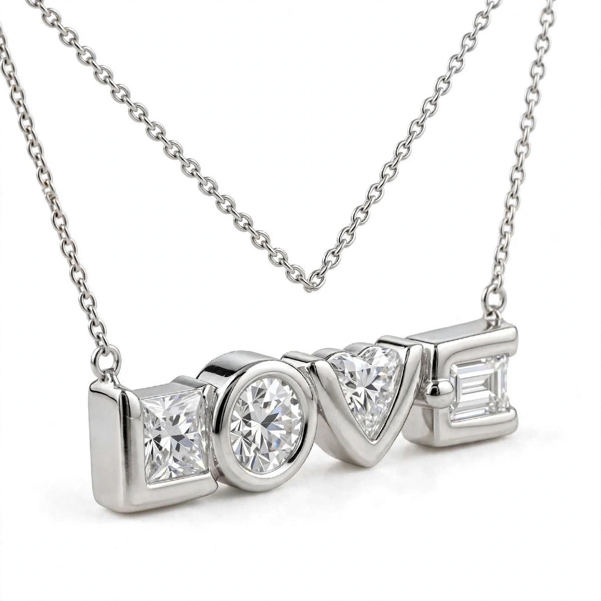14K Yellow Gold Multi-Shape Diamond "LOVE" Pendant Necklace