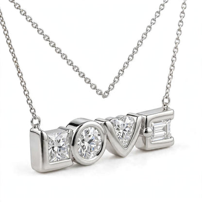 14K Yellow Gold Multi-Shape Diamond "LOVE" Pendant Necklace