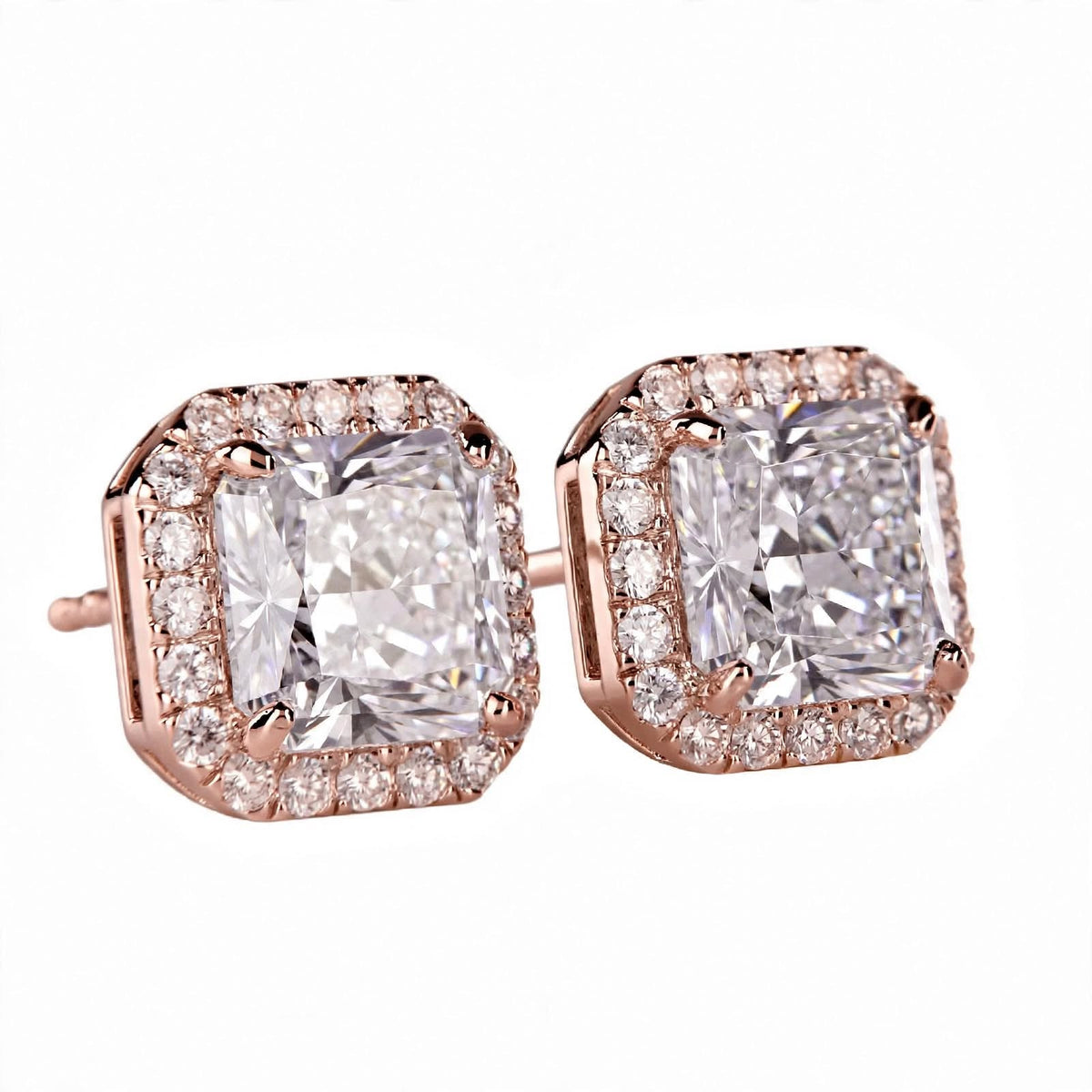 18K Yellow Gold Cushion-Cut Diamond Halo Stud Earrings