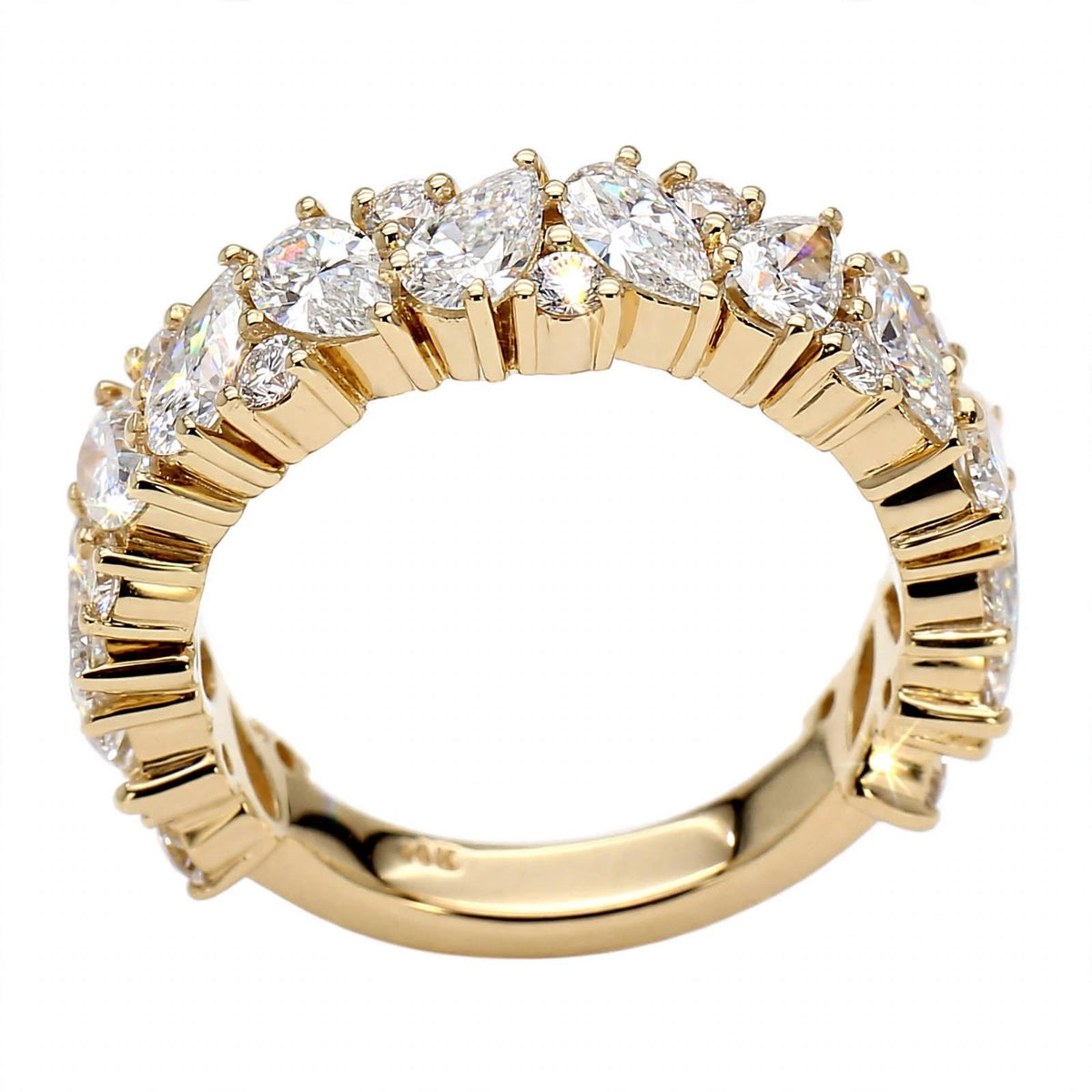 14K Rose Gold Asymmetric Pear & Round Diamond Cluster Eternity Band