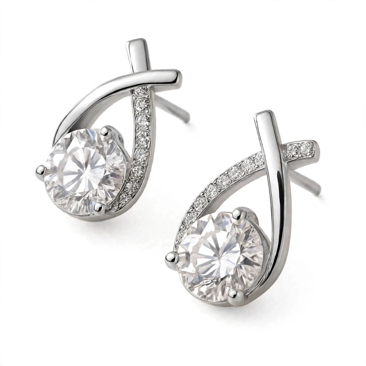 Yellow Gold Criss-Cross Solitaire Stud Earrings