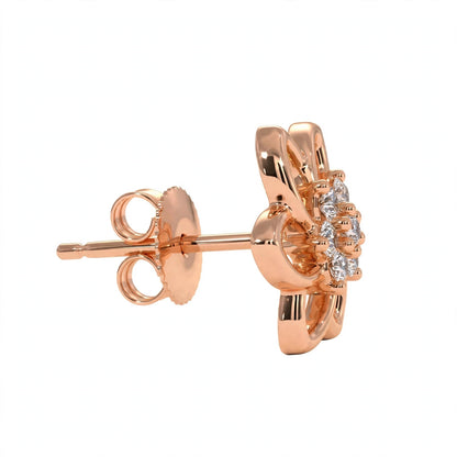 Yellow Gold Floral Cluster Diamond Stud Earrings