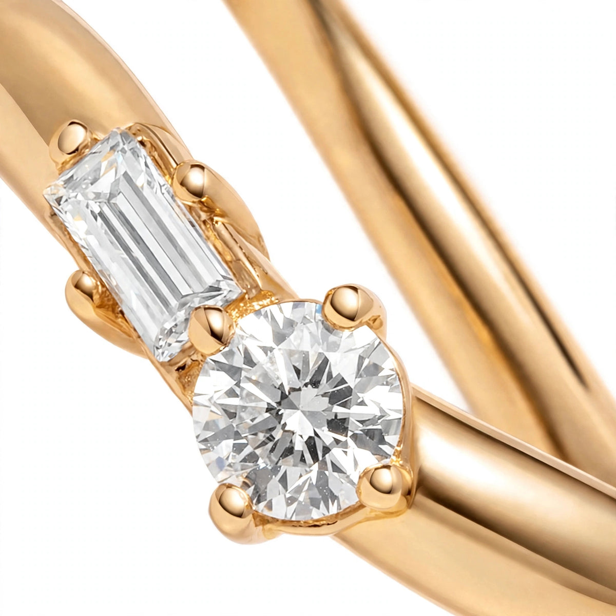 14K Yellow Gold Curved Diamond Wedding Band