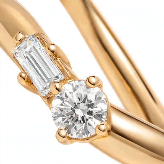 14K Yellow Gold Curved Diamond Wedding Band