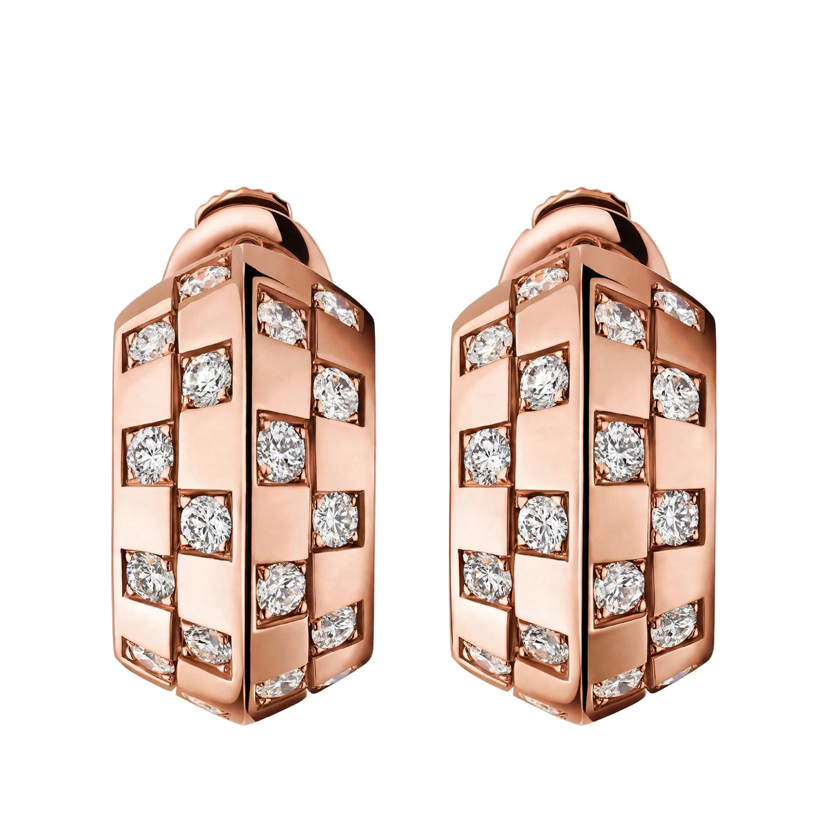 14K Gold Checkered Diamond Hoop Earrings