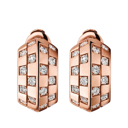 14K Gold Checkered Diamond Hoop Earrings