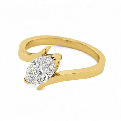 18K Yellow Gold Marquise Cut Lab Grown Diamond Bypass Engagement Ring