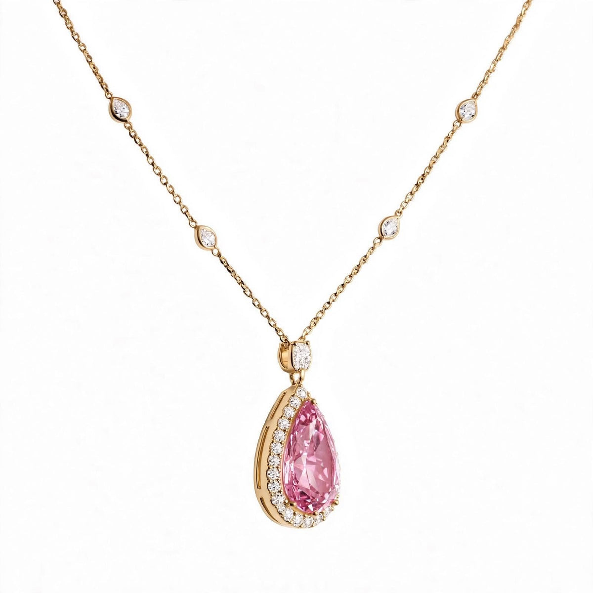18K Rose Gold GIA-Certified Canary Yellow Pear Diamond Halo Pendant Necklace