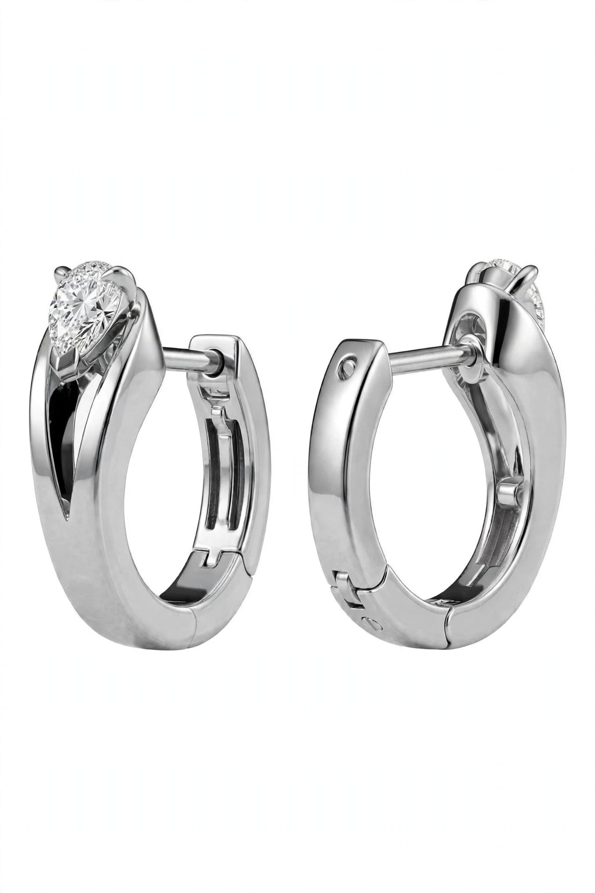 Pear-Cut Diamond Solitaire Hoop Stud Earrings