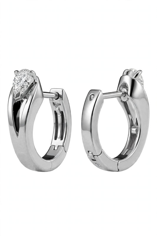 14K White Gold Pear-Cut Diamond Solitaire Hoop Stud Earrings