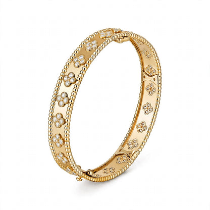 18K Yellow Gold Four-Leaf Clover Bangle Bracelet