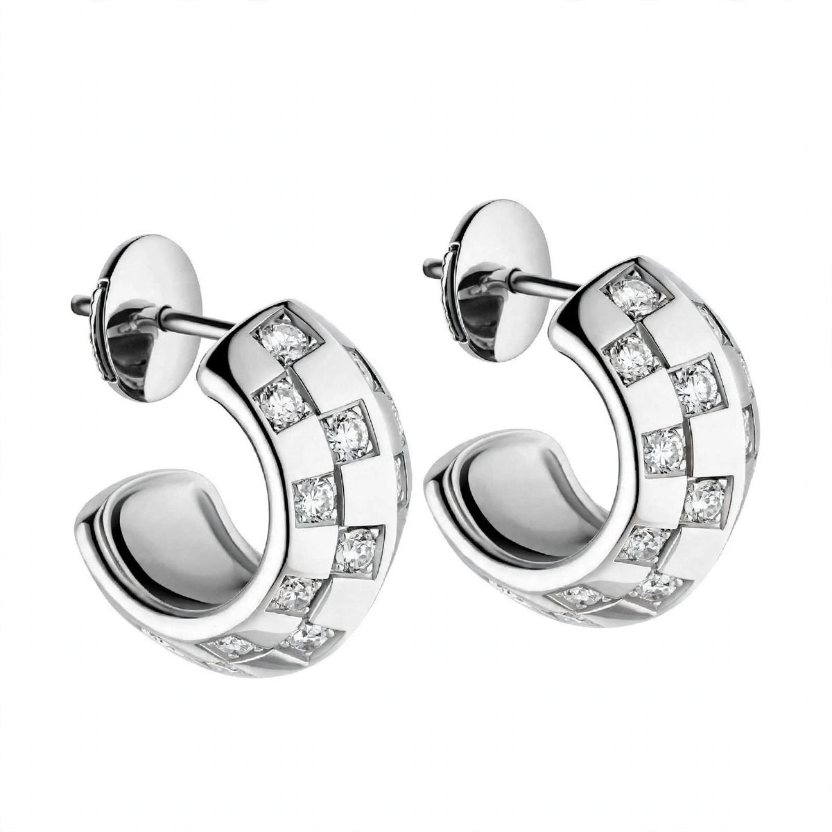 14K Gold Checkered Diamond Hoop Earrings