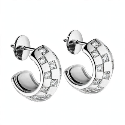 14K Gold Checkered Diamond Hoop Earrings