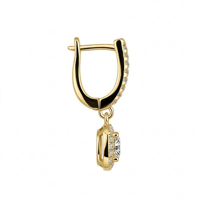 14K Yellow Gold Cushion Halo Dangle Drop Earrings